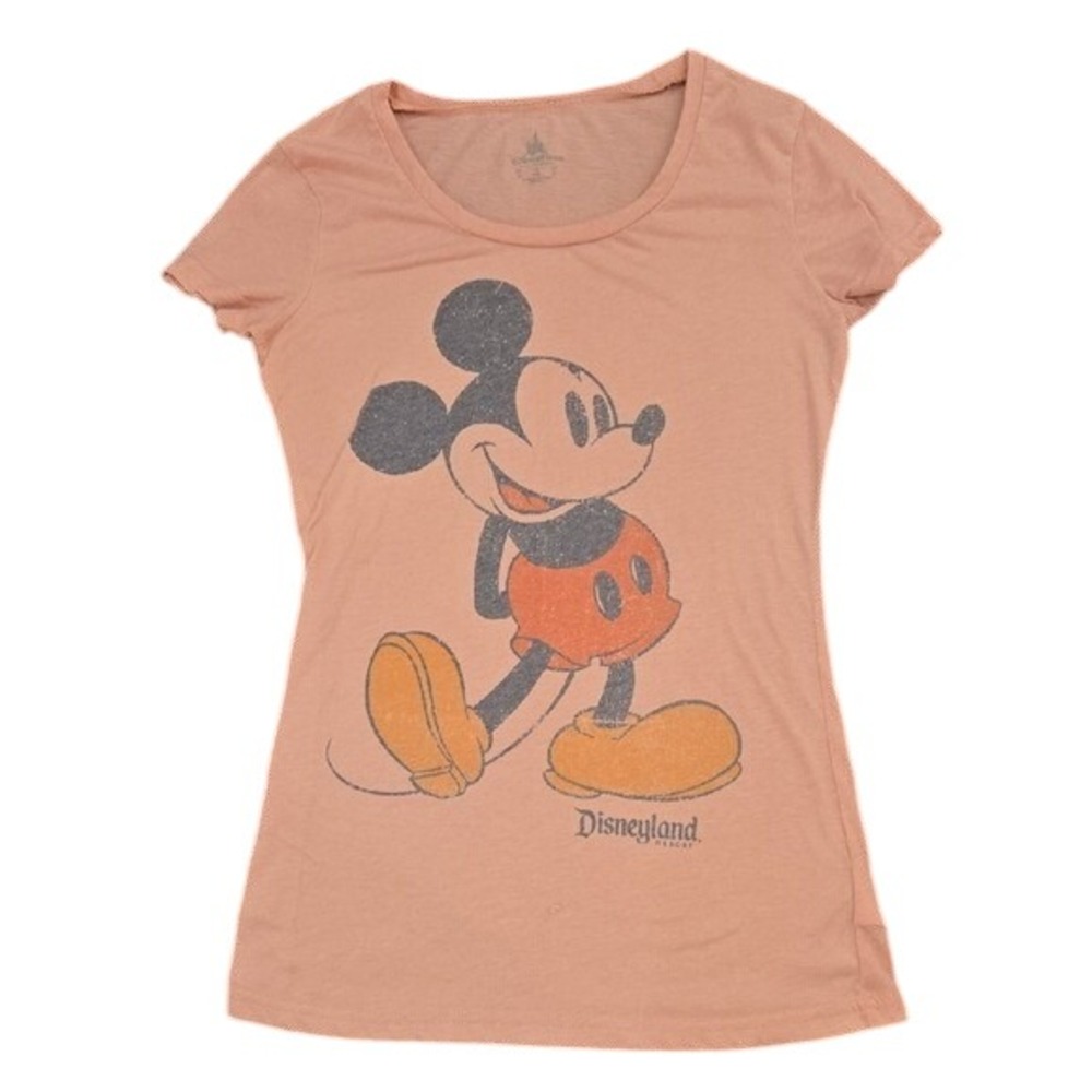 Disneyland Women's Pink Mickey Mouse Lightweight Graphic Tee T-Shirt Slim Fit XS